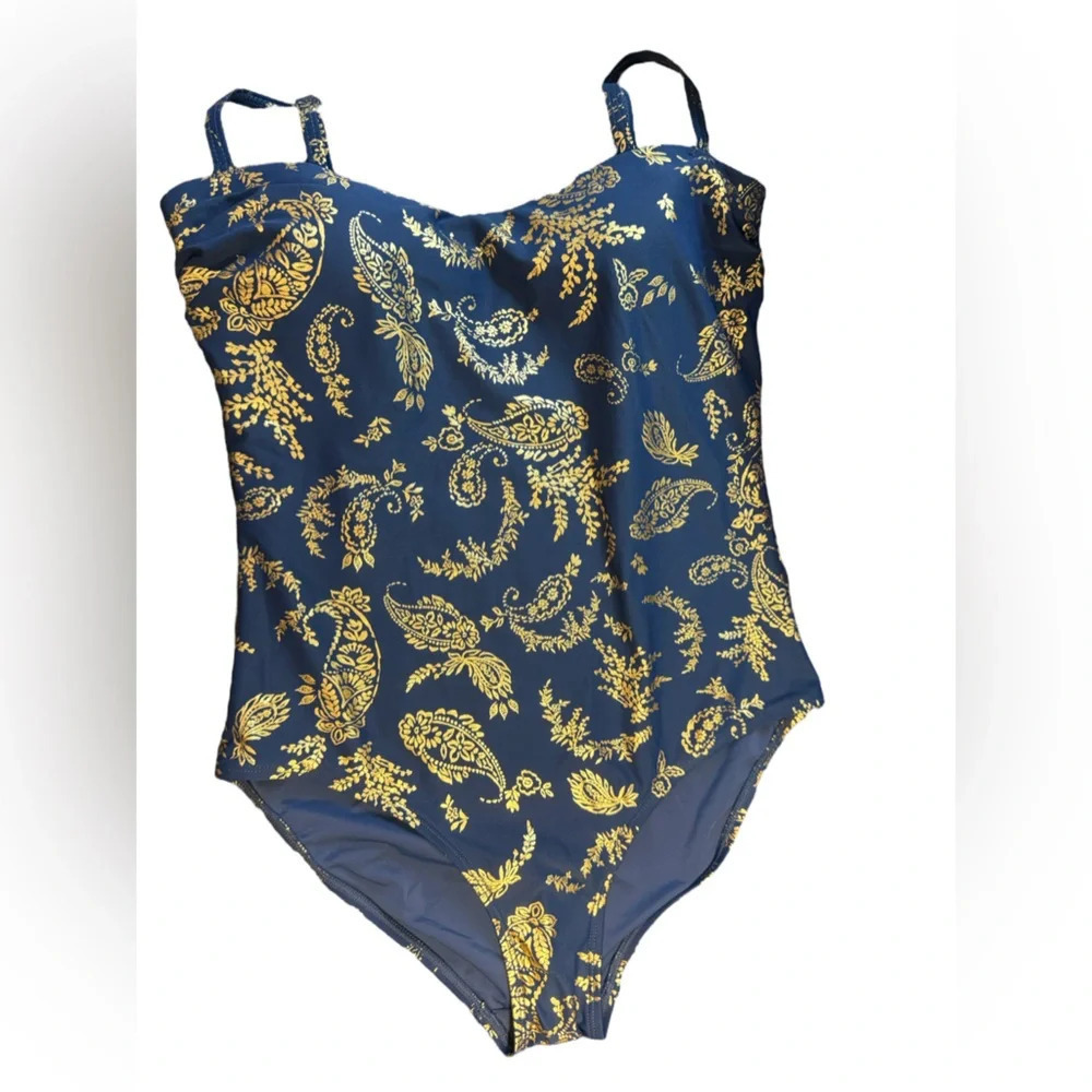 NipTuck Navy Foil Kashmir Colette Bandeau One Piece Swimsuit (sz 8) - Picture 7 of 10